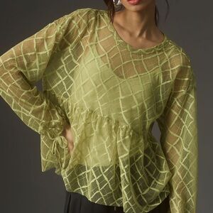 Maeve by Anthropologie Lime Mesh Peplum Blouse – Size S (NWT)